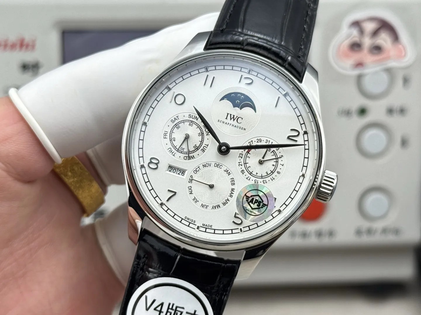 HighPerformance IWC Portugieser Perpetual Calendar Automatic Men’s Watch, Silver Case, White Dial, Black Leather Strap 4315