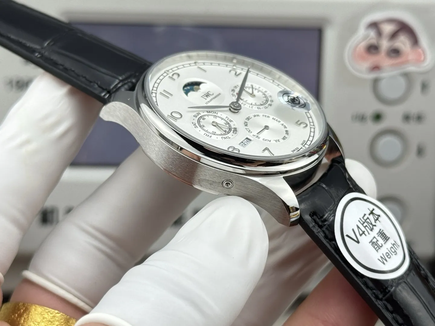 HighPerformance IWC Portugieser Perpetual Calendar Automatic Men’s Watch, Silver Case, White Dial, Black Leather Strap 4315