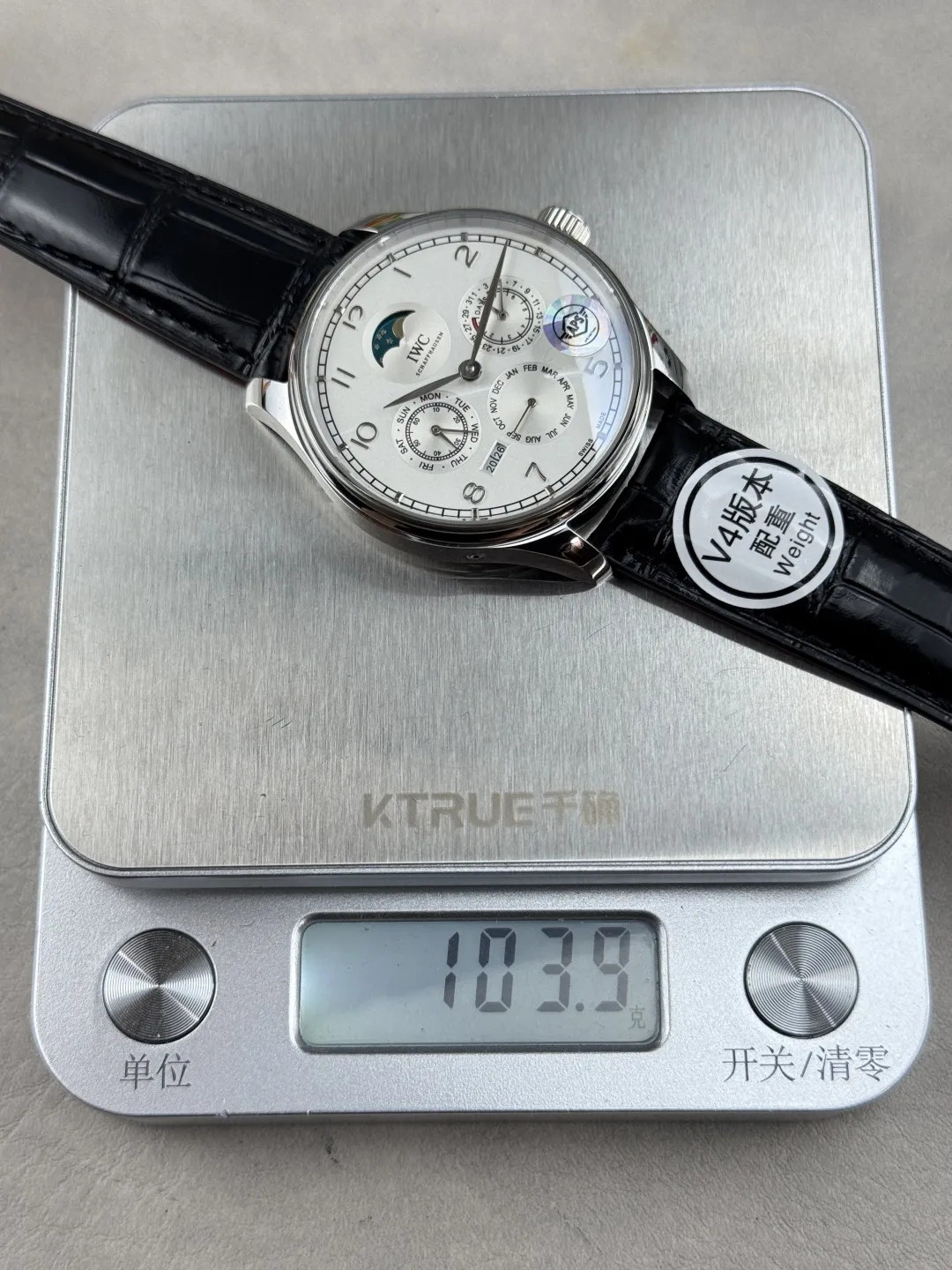 HighPerformance IWC Portugieser Perpetual Calendar Automatic Men’s Watch, Silver Case, White Dial, Black Leather Strap 4315