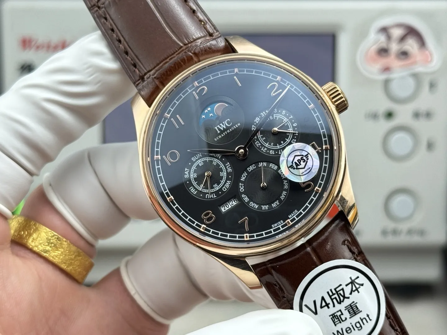 APS Factory IWC Portugieser Perpetual Calendar Black Dial Rose Gold Case Brown Leather Strap Men’s Luxury Watch Seasonal 4308