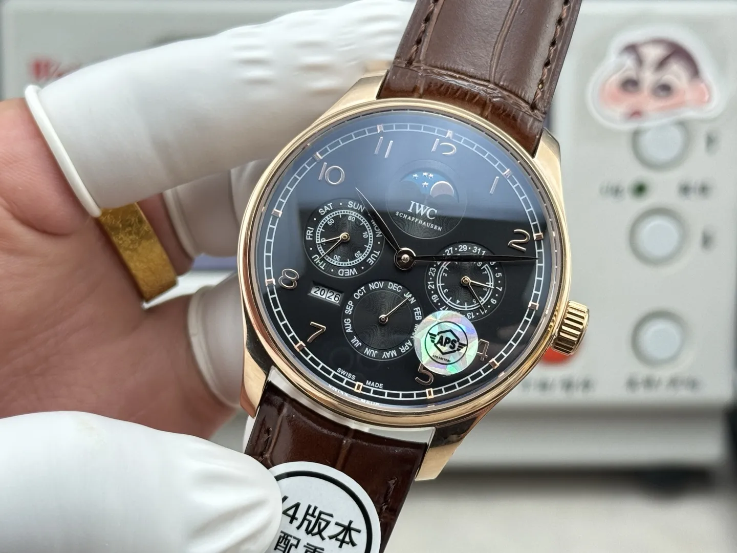 APS Factory IWC Portugieser Perpetual Calendar Black Dial Rose Gold Case Brown Leather Strap Men’s Luxury Watch Seasonal 4308