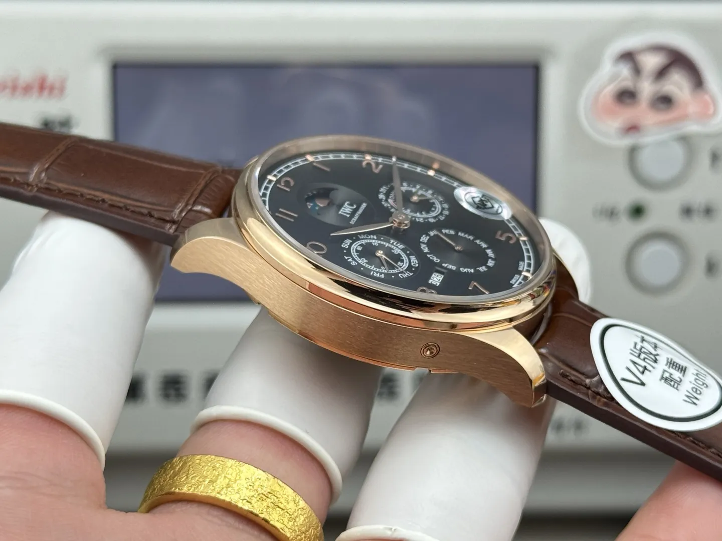APS Factory IWC Portugieser Perpetual Calendar Black Dial Rose Gold Case Brown Leather Strap Men’s Luxury Watch Seasonal 4308