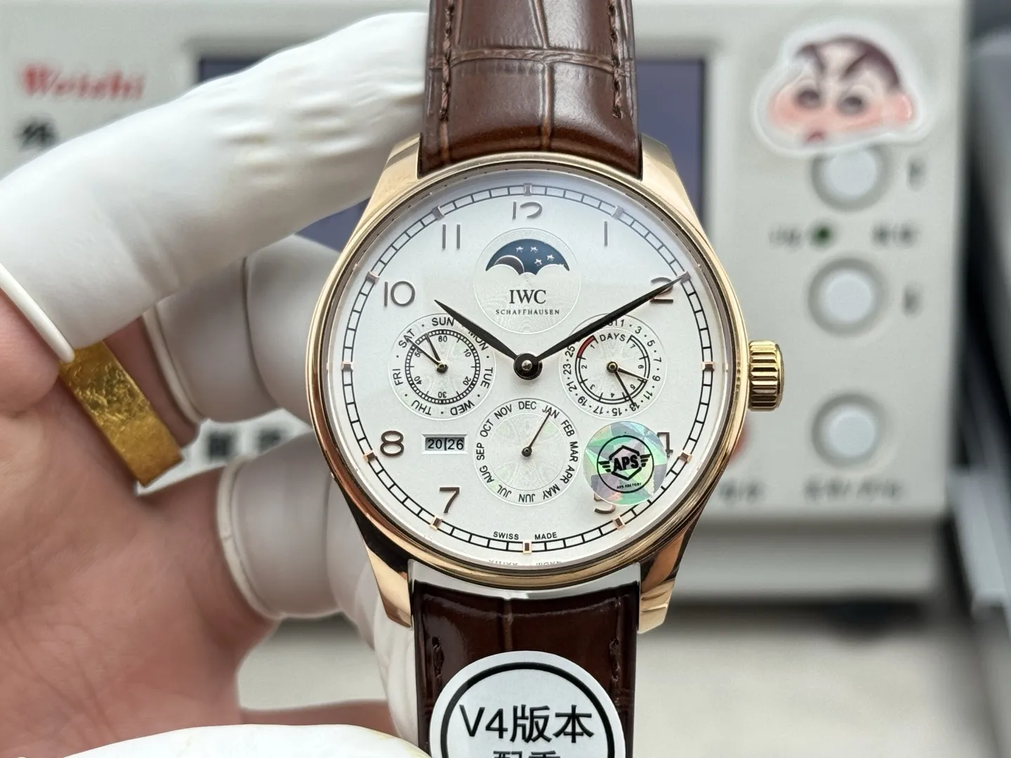 SunProtective IWC Portugieser Perpetual Calendar Rose Gold Case White Dial Brown Leather Strap Men’s Luxury Watch 4303