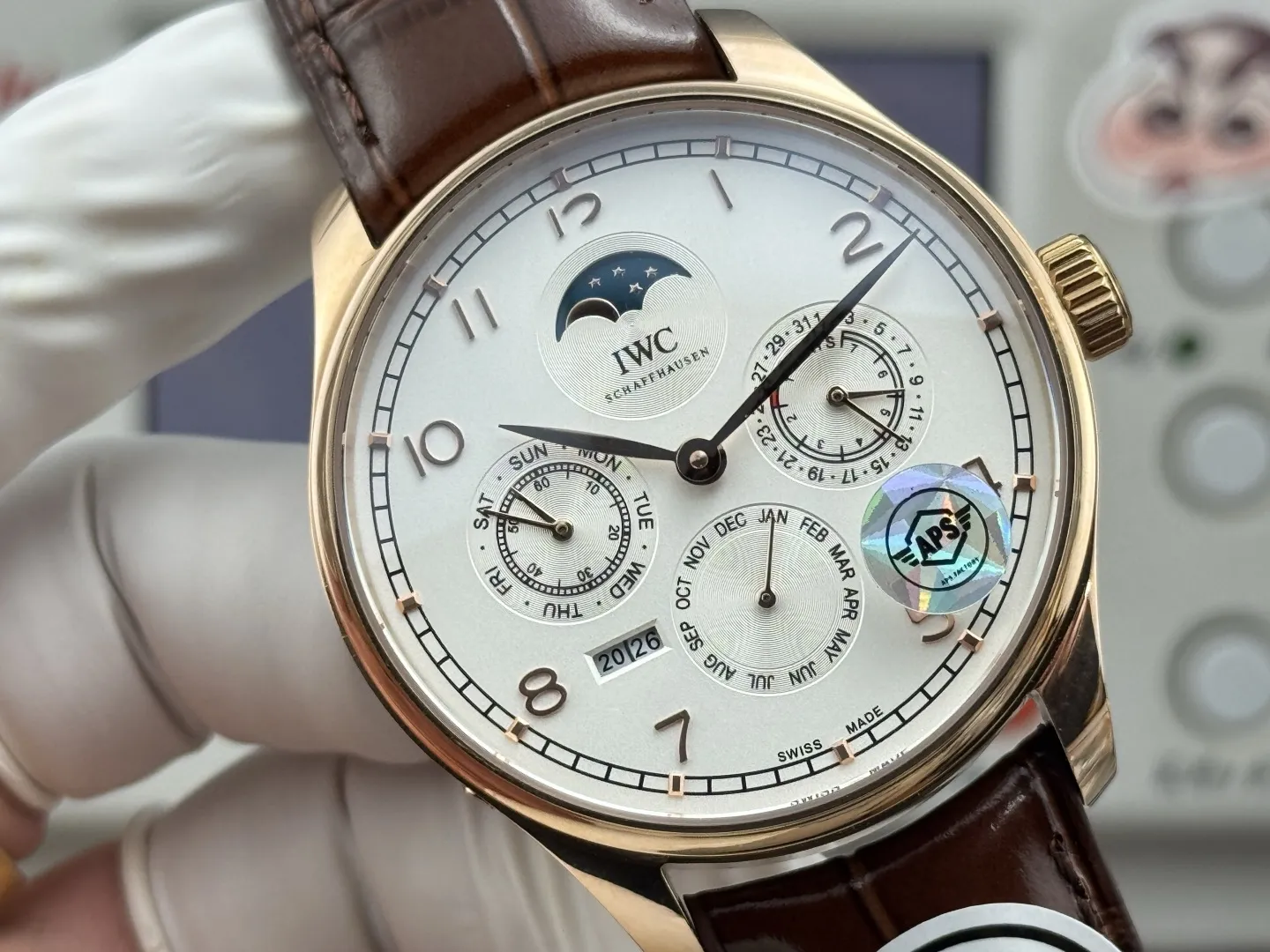 APS Factory IWC Portugieser Perpetual Calendar Rose Gold Case White Dial Brown Leather Strap Men’s Luxury Watch Efficient 4299
