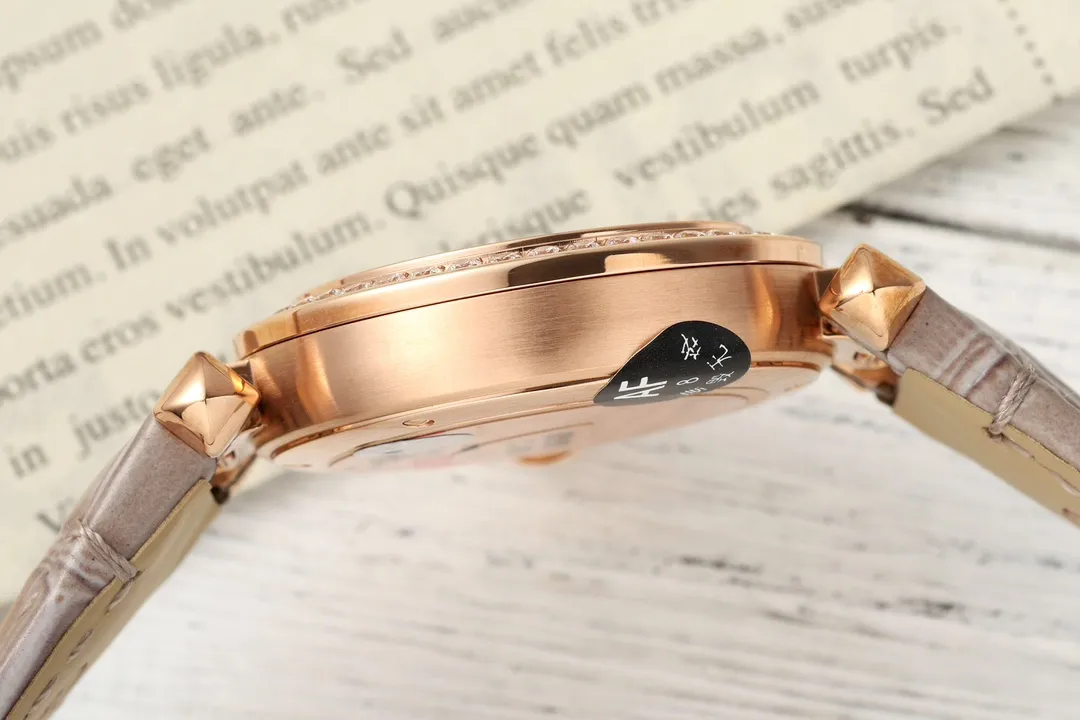 Youthful Cartier Ballon Bleu de Cartier Rose Gold Diamond-Bezel Watch with Grey Leather Strap and Blue Sword Hands 2816