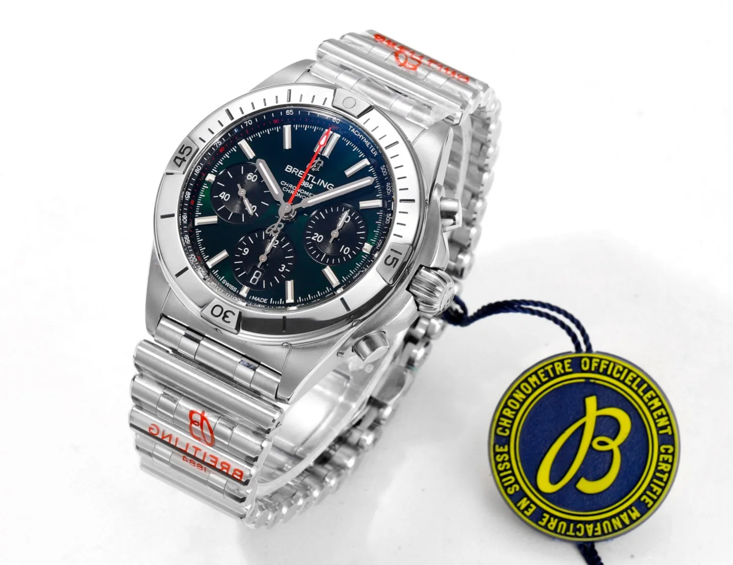 BLS Factory Breitling Chronomat Automatic Chronograph Watch with Green Dial and Stainless WeatherProof 2661