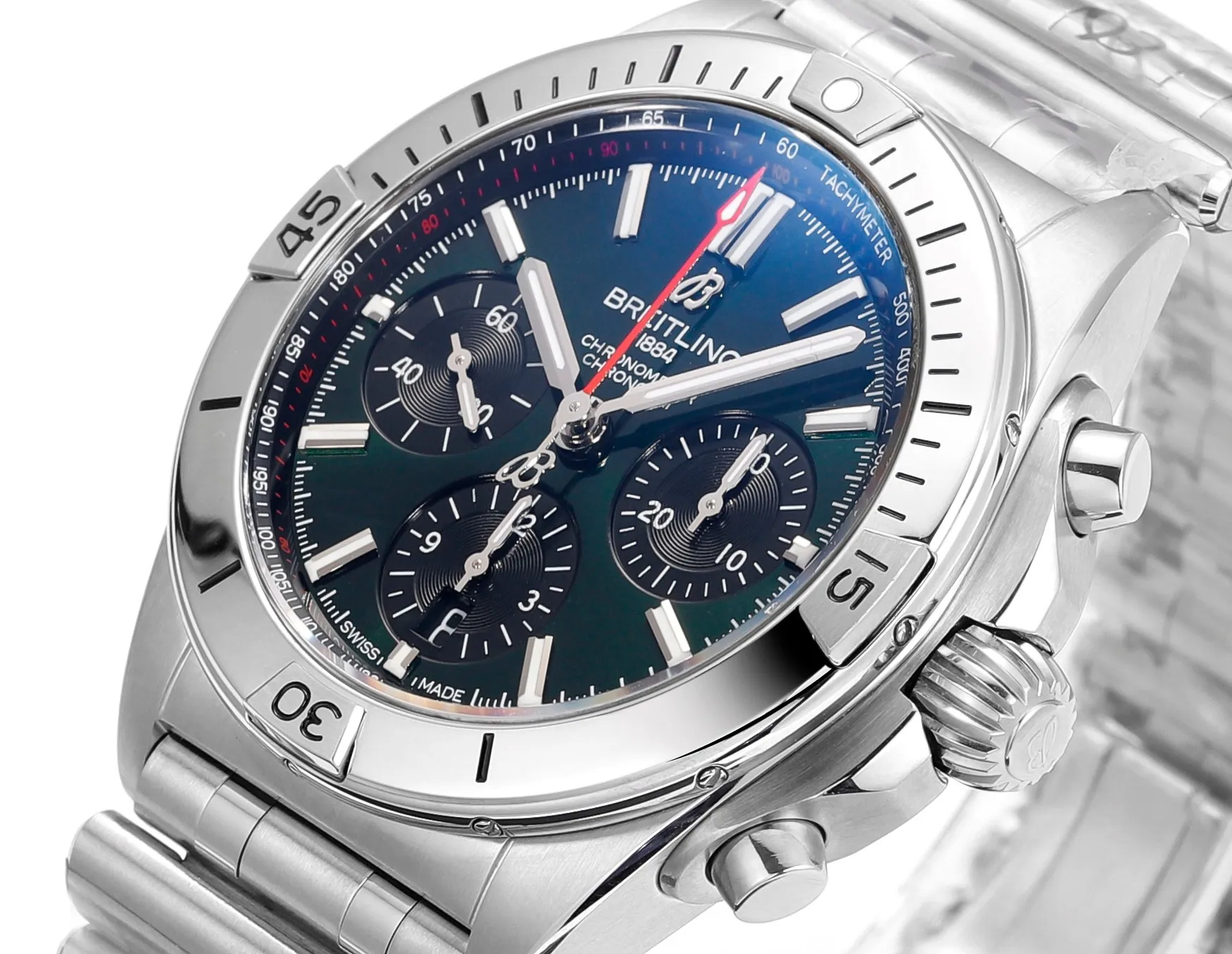 BLS Factory Breitling Chronomat Automatic Chronograph Watch with Green Dial and Stainless WeatherProof 2661