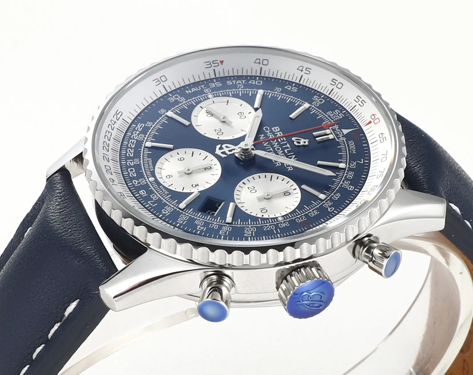 GF Factory Breitling Navitimer 1 B01 Chronograph Blue Leather –  Super Clone Watch Efficient 2423