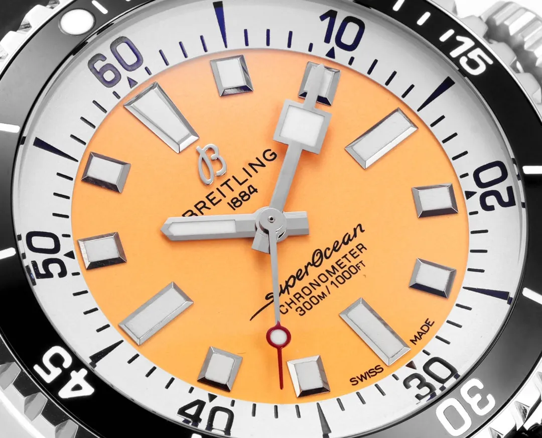 TimelessDesign BLS Factory Breitling SuperOcean Automatic Orange Dial Black Rubber Strap Men’s Dive Watch 2655