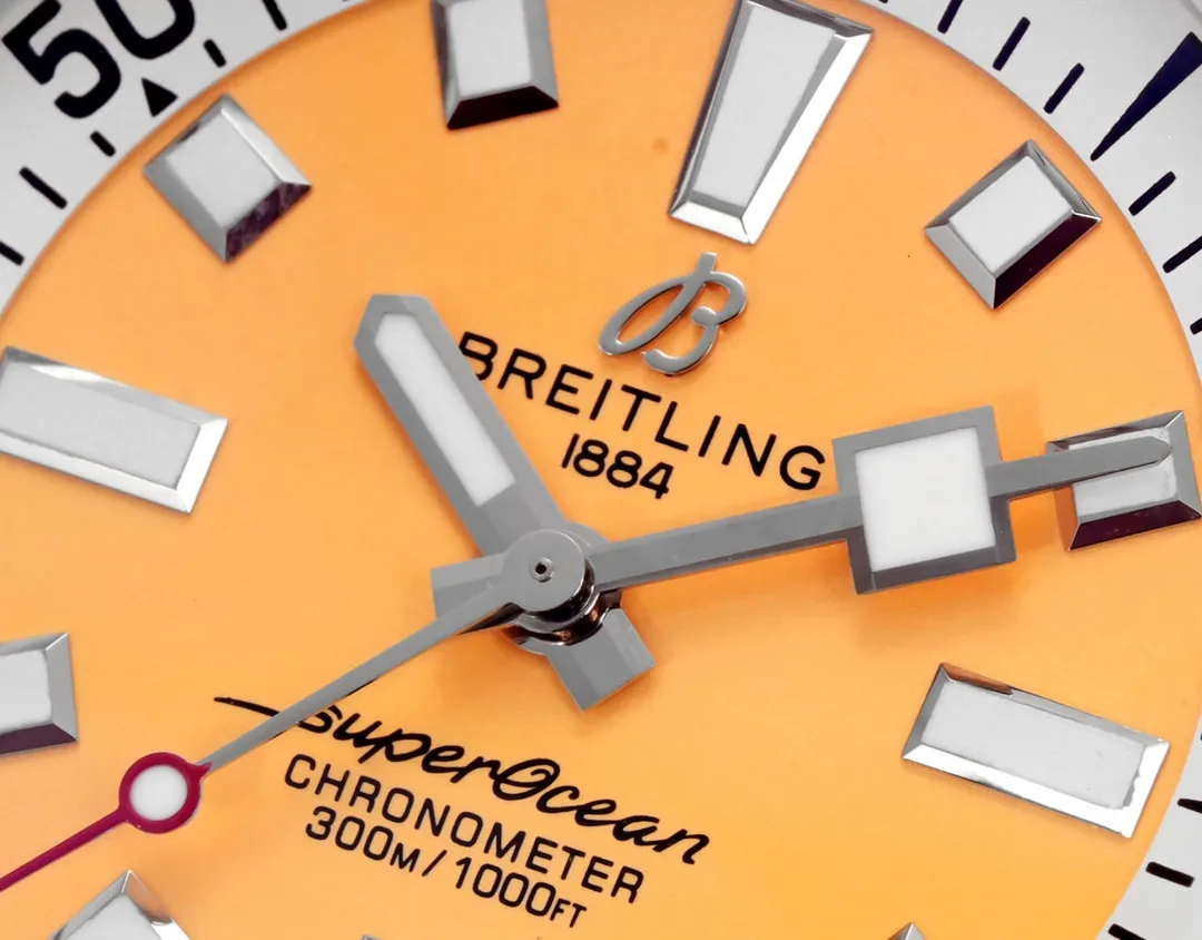 TimelessDesign BLS Factory Breitling SuperOcean Automatic Orange Dial Black Rubber Strap Men’s Dive Watch 2655