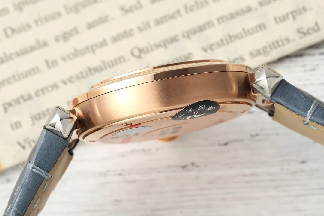 AF Factory Cartier Santos AF Rose Gold Round Case Blue Leather Strap Women’s Quartz Watch Lightweight 5407