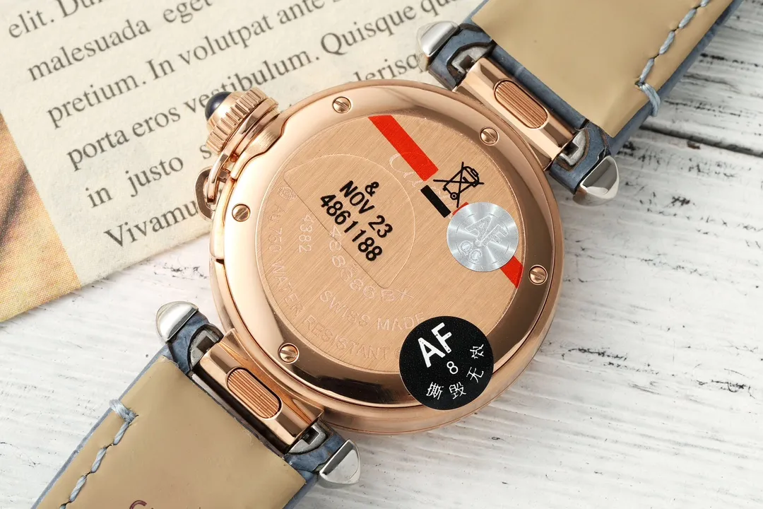 AF Factory Cartier Santos AF Rose Gold Round Case Blue Leather Strap Women’s Quartz Watch Lightweight 5407