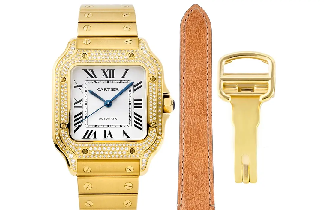 3K Factory Cartier Santos de Cartier Watch Gold White – Best Replica Watch of Top Quality Chic 2778
