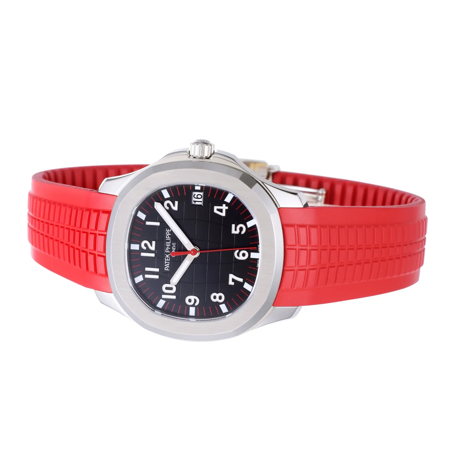 OnTrend 3K Factory Patek Philippe Aquanaut Automatic Men’s Watch with Black Dial, Red Rubber Strap 5182