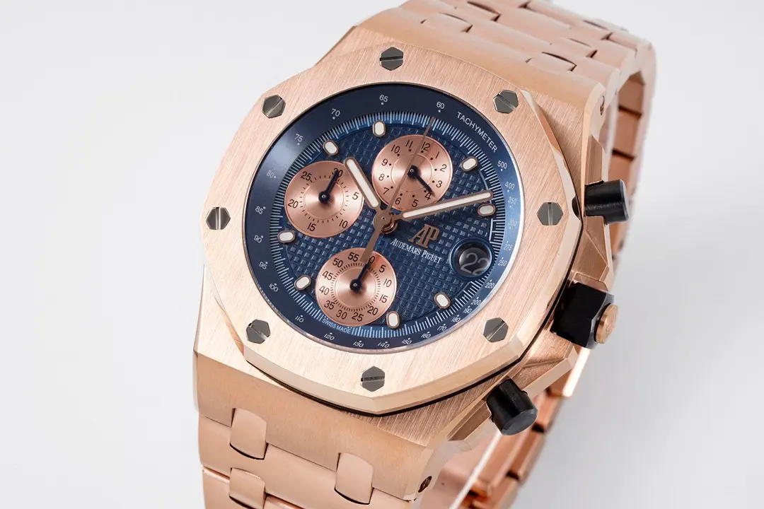 Compact JF Factory Audemars Piguet Royal Oak Offshore Rose Gold Blue Dial Chronograph – Super Clone Edition 6126