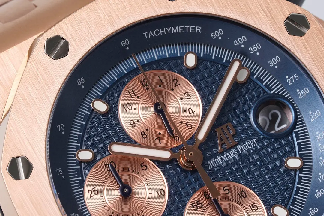 Compact JF Factory Audemars Piguet Royal Oak Offshore Rose Gold Blue Dial Chronograph – Super Clone Edition 6126