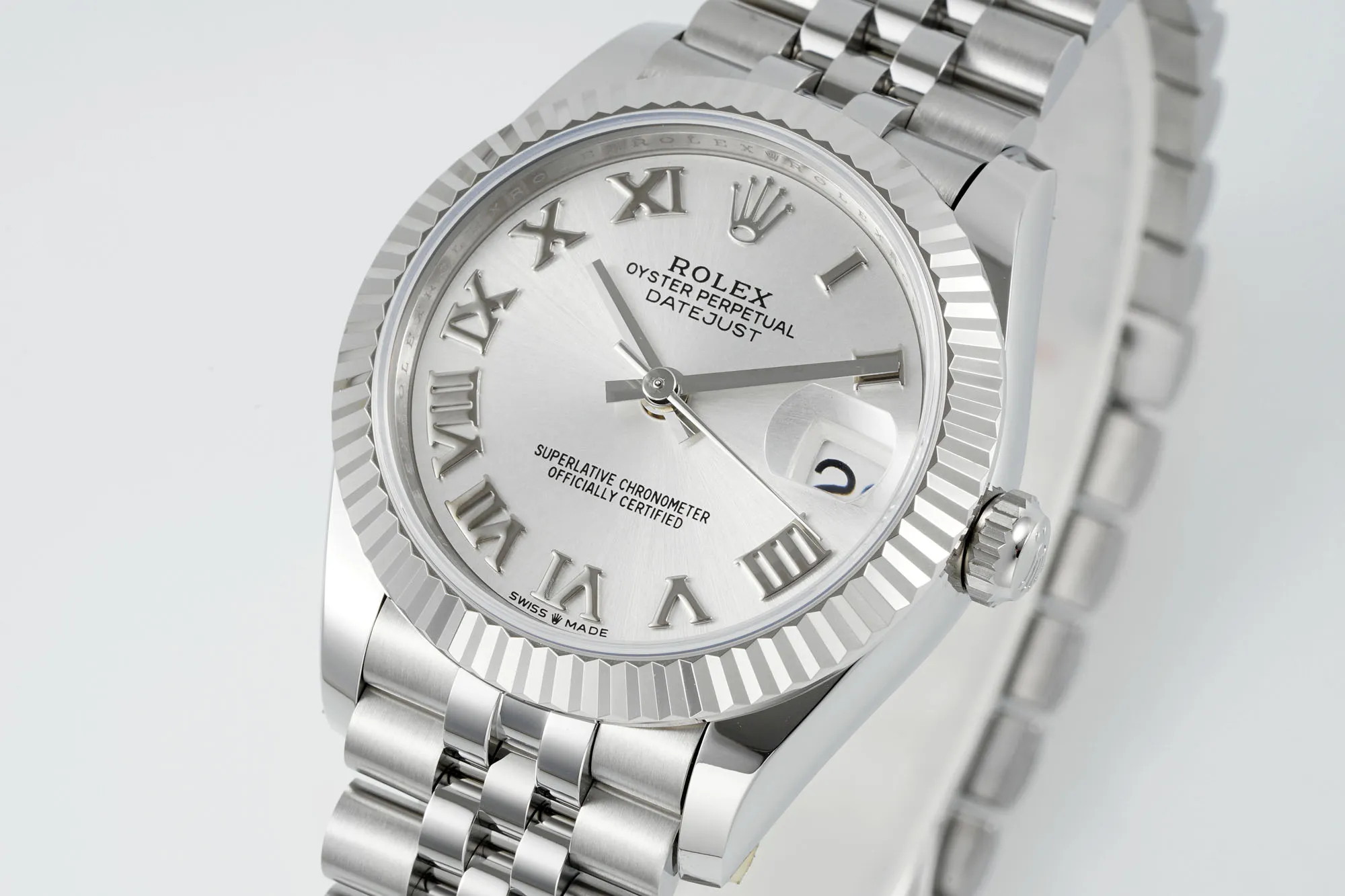 Unique AR Factory Rolex Datejust 31mm Stainless Steel Silver Dial Roman Numerals Fluted Bezel Jubilee Bracelet Automatic Watch 228