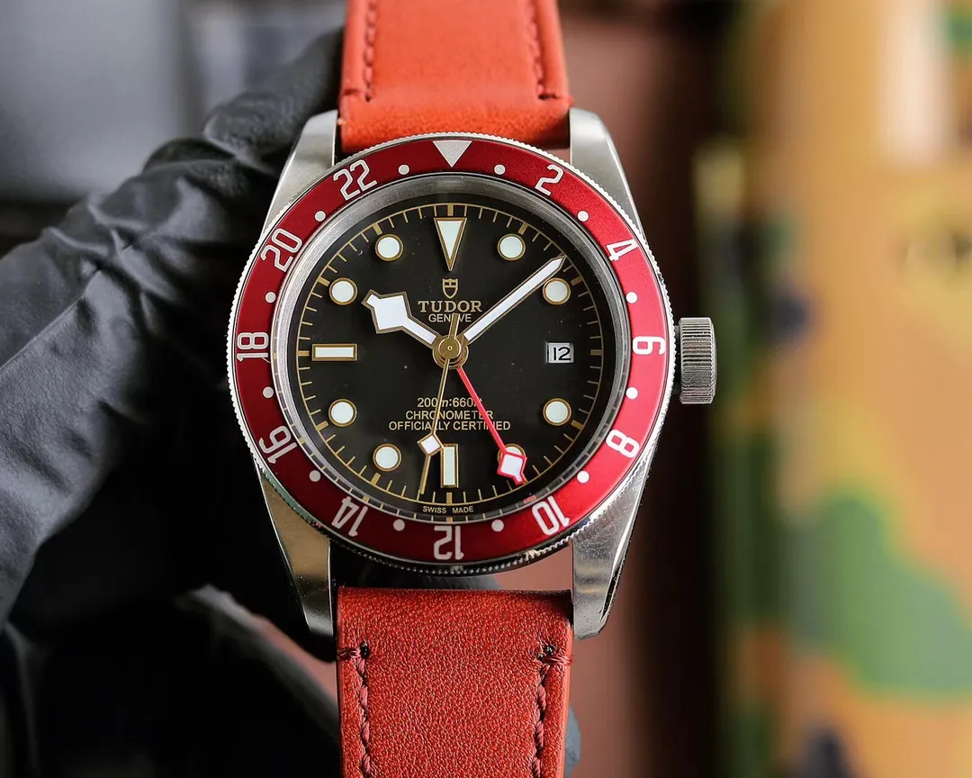Tudor Black Bay GMT Men’s Watch – Black Dial, Blue-Red Pepsi Bezel, Blue Leather Strap, Stainless Steel Case Lightweight 4287