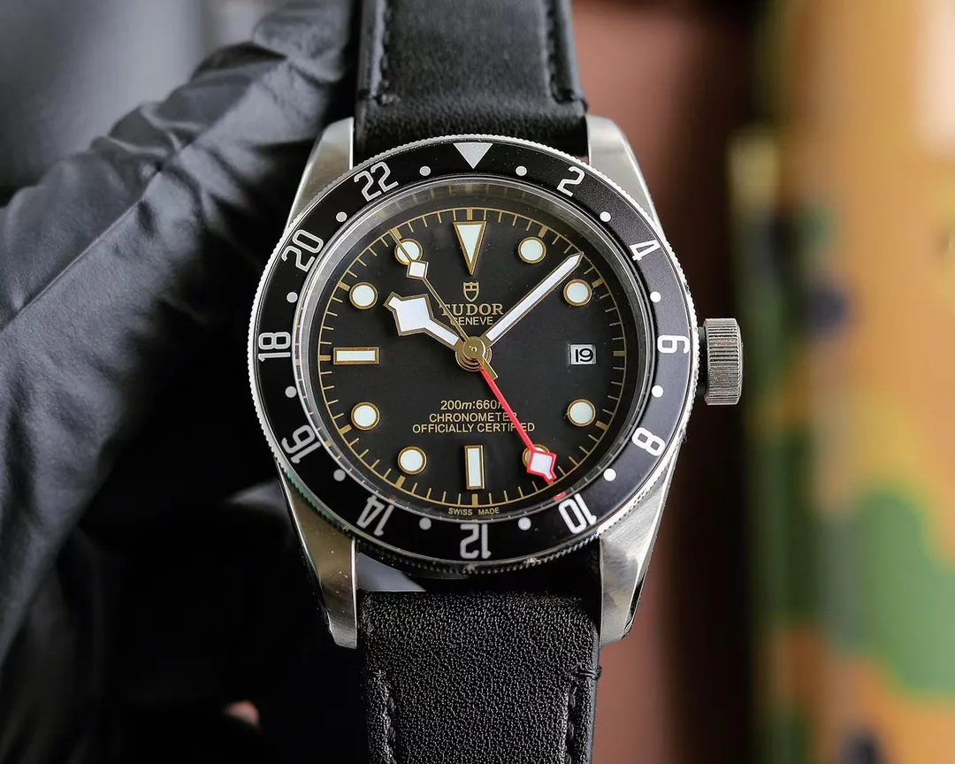 Tudor Black Bay GMT Men’s Watch – Black Dial, Blue-Red Pepsi Bezel, Blue Leather Strap, Stainless Steel Case Lightweight 4287