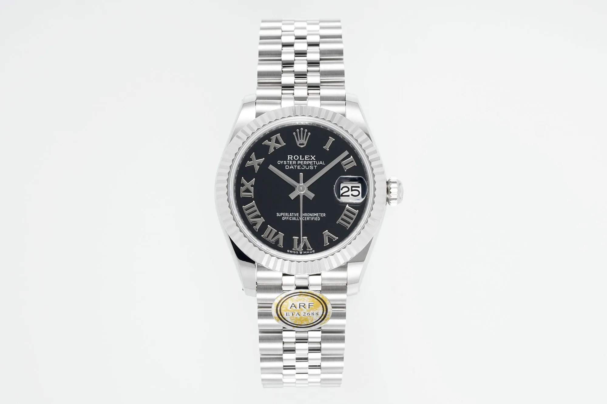 AR Factory Rolex Datejust 31mm Stainless Steel Watch with Black Roman Numeral Dial and Jubilee Bracelet Durable 168