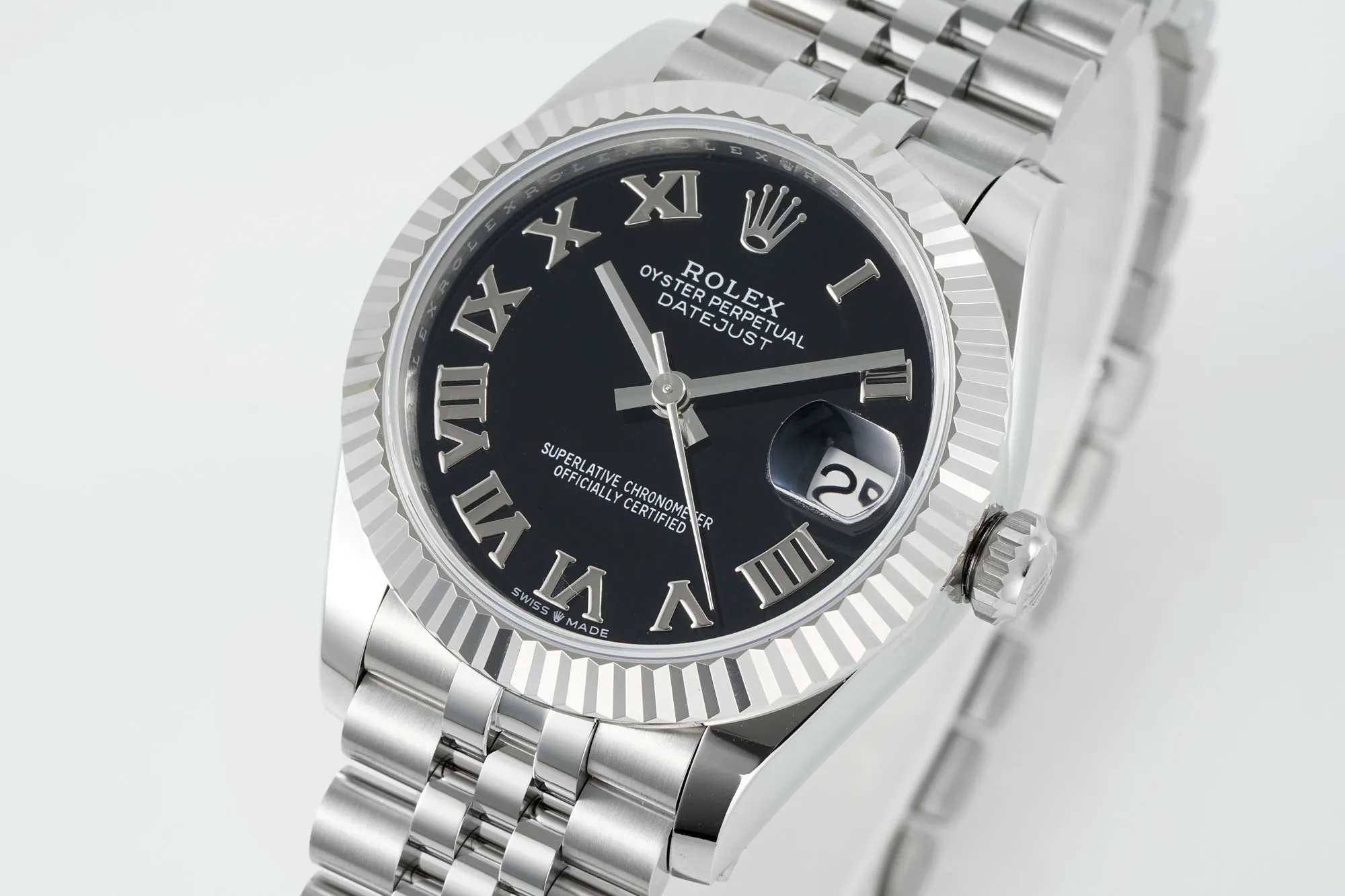 AR Factory Rolex Datejust 31mm Stainless Steel Watch with Black Roman Numeral Dial and Jubilee Bracelet Durable 168