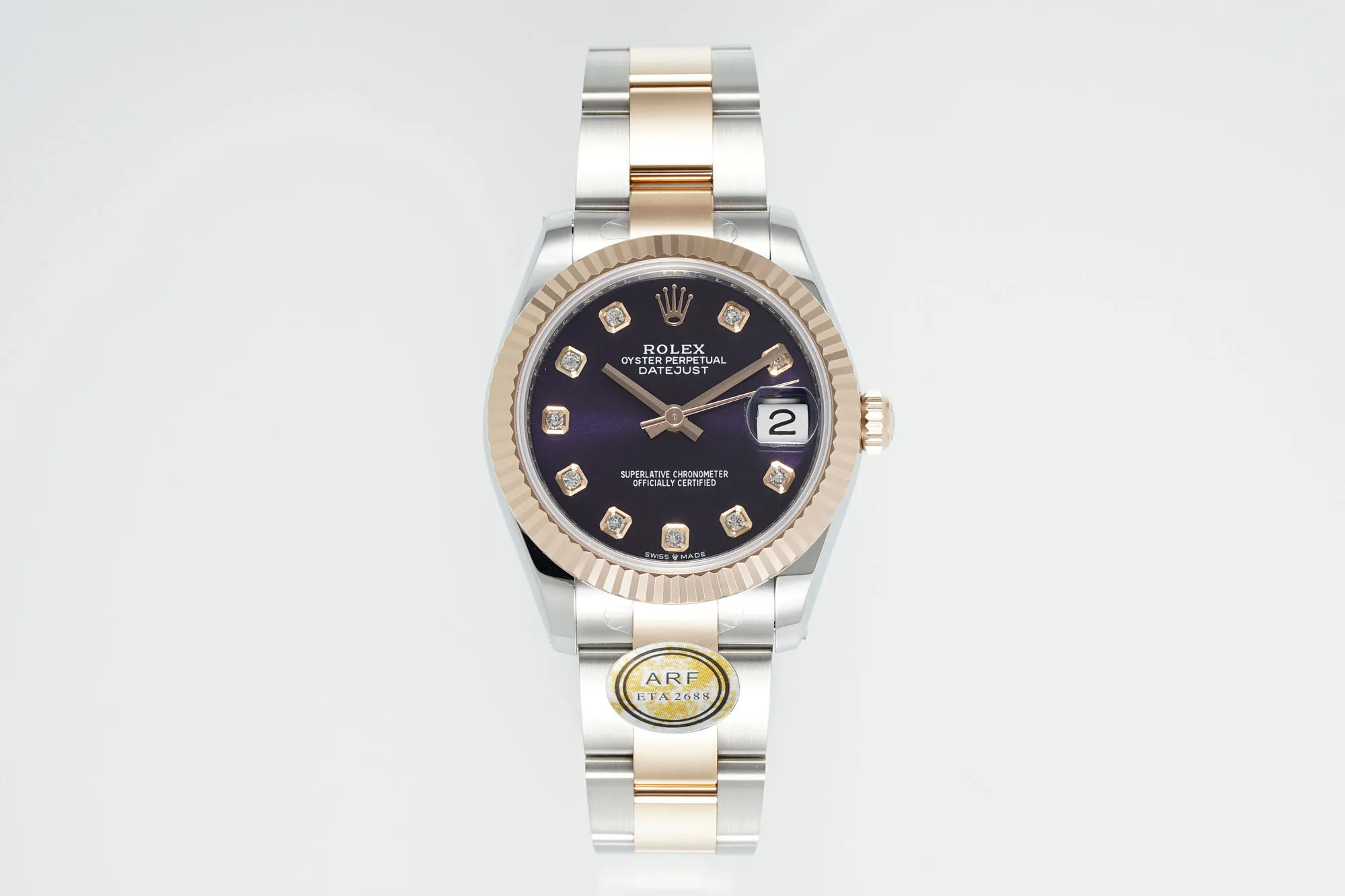 Seasonal AR Factory Rolex Lady-Datejust 31mm Two-Tone Stainless Steel and Rose Gold Aubergine Diamond Dial Fluted Bezel Automatic Watch 196
