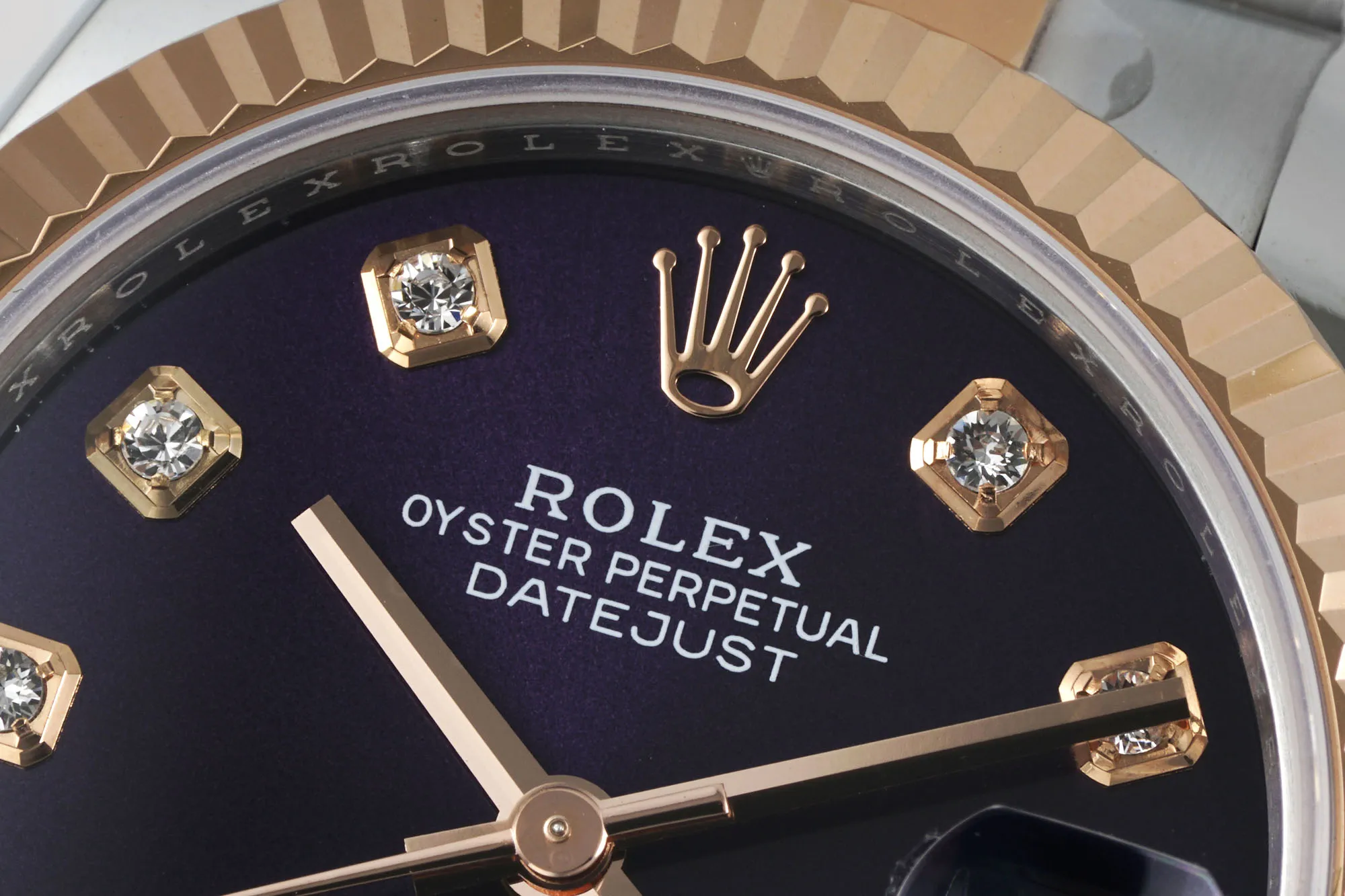 Seasonal AR Factory Rolex Lady-Datejust 31mm Two-Tone Stainless Steel and Rose Gold Aubergine Diamond Dial Fluted Bezel Automatic Watch 196