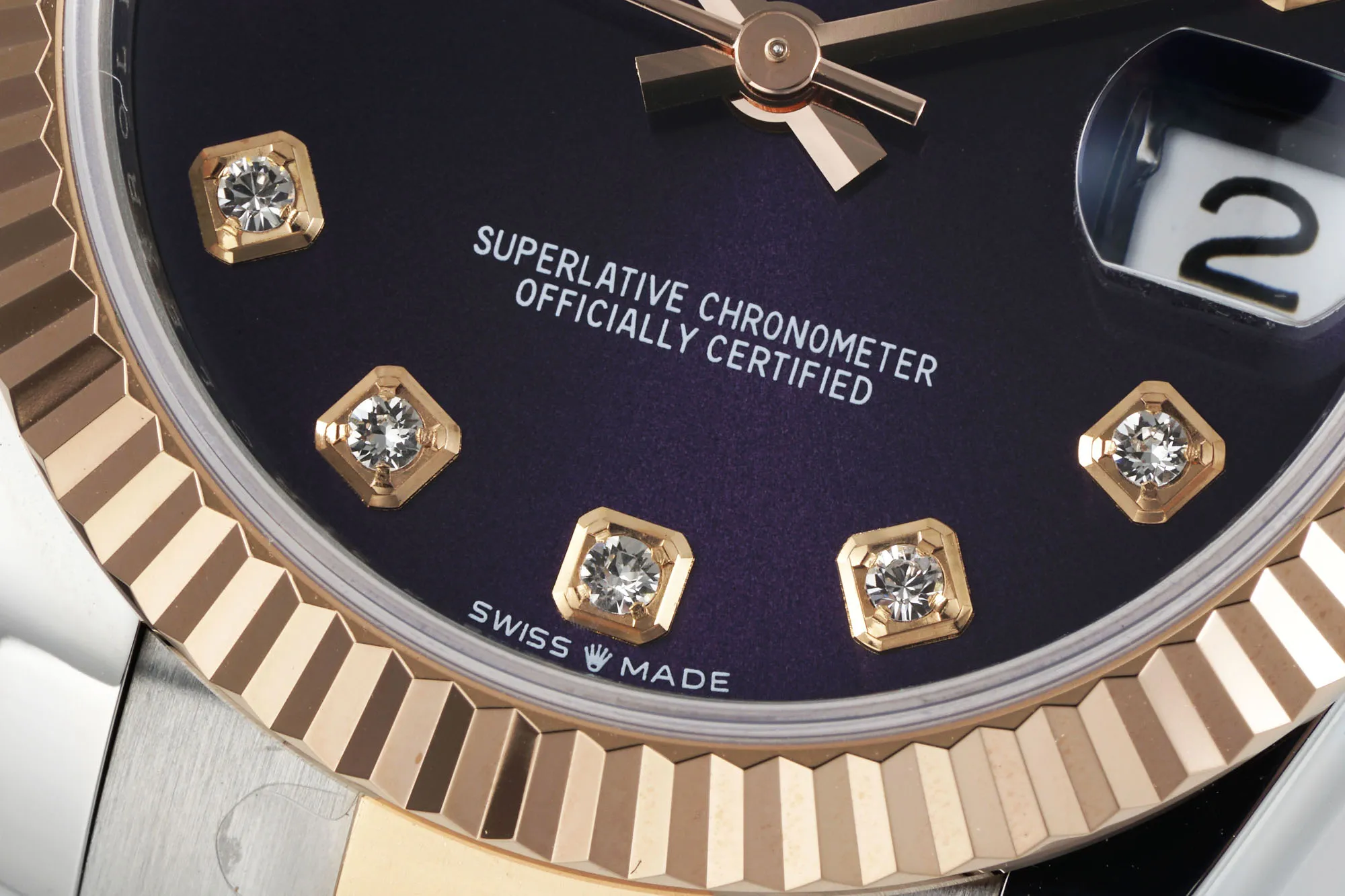 Seasonal AR Factory Rolex Lady-Datejust 31mm Two-Tone Stainless Steel and Rose Gold Aubergine Diamond Dial Fluted Bezel Automatic Watch 196