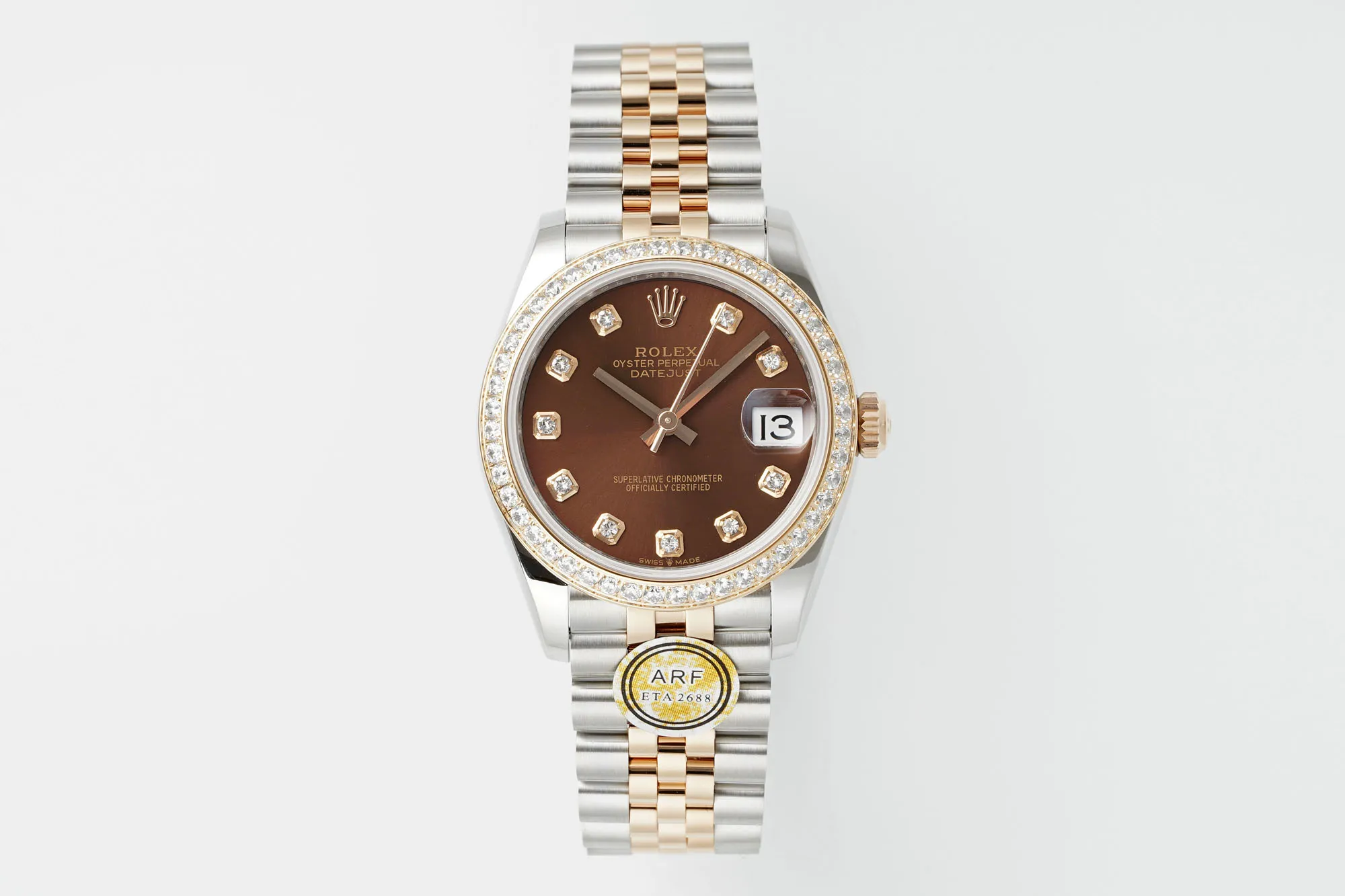 AR Factory Rolex Datejust 31mm Chocolate Brown Dial Diamond Bezel Everose Gold and Steel Jubilee Bracelet Women’s Watch Durable 4983