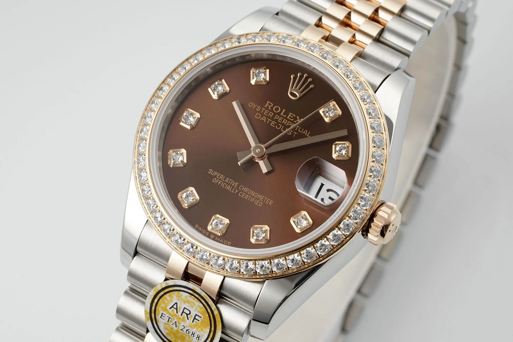 AR Factory Rolex Datejust 31mm Chocolate Brown Dial Diamond Bezel Everose Gold and Steel Jubilee Bracelet Women’s Watch Durable 4983