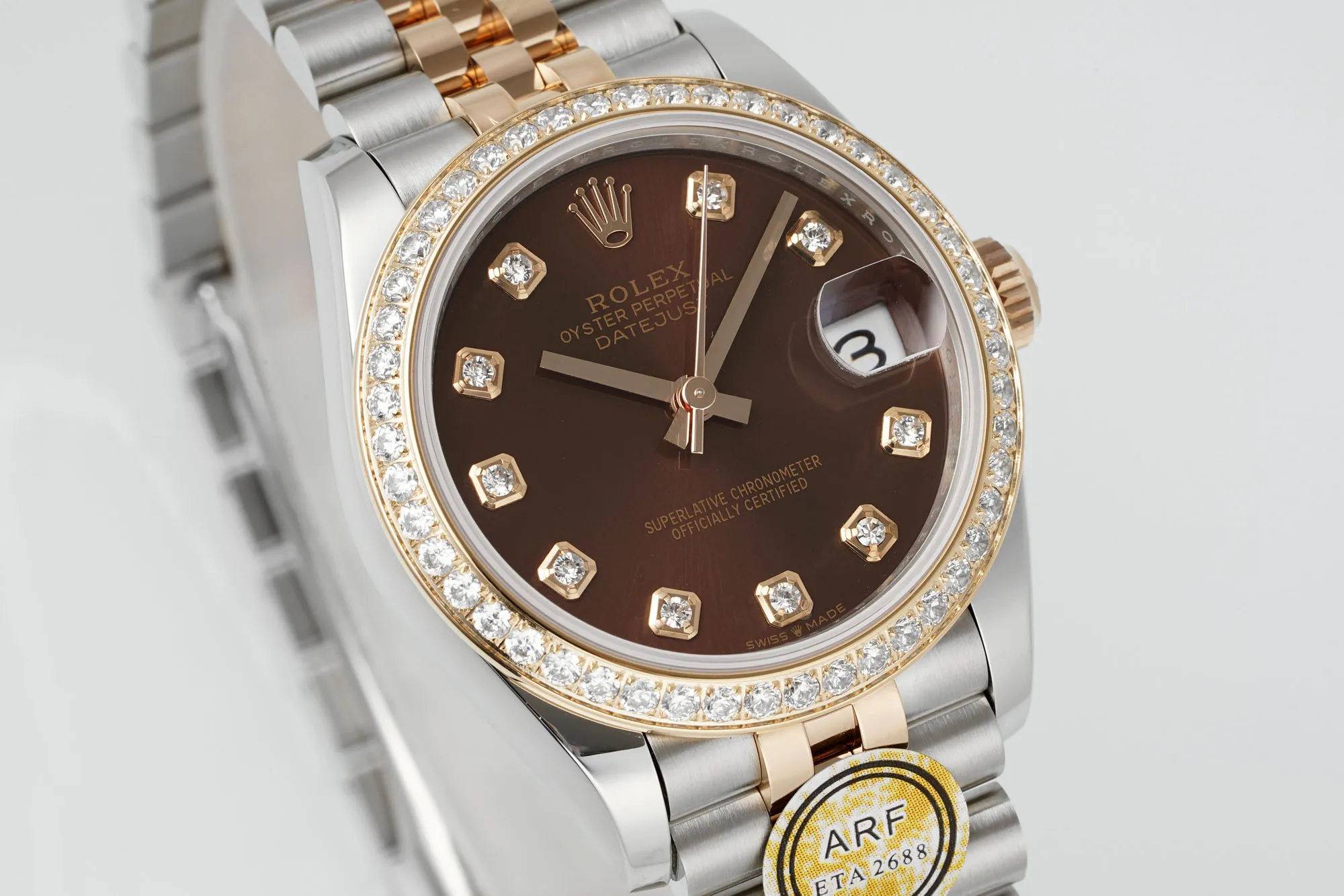 AR Factory Rolex Datejust 31mm Chocolate Brown Dial Diamond Bezel Everose Gold and Steel Jubilee Bracelet Women’s Watch Durable 4983