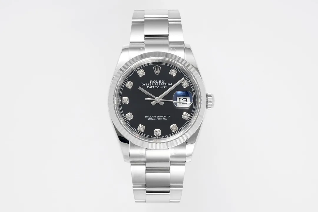 VS Factory Rolex Datejust 36mm Black Dial Diamond Hour Markers Stainless Steel Automatic Men’s Watch Stylish 4433