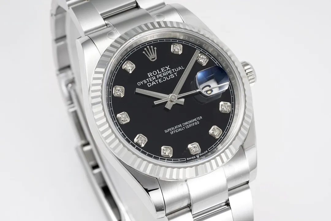 Stylish VS Factory Rolex Datejust 36mm Black Dial Diamond Hour Markers Stainless Steel Automatic Men’s Watch 291