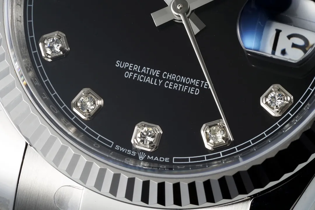 Stylish VS Factory Rolex Datejust 36mm Black Dial Diamond Hour Markers Stainless Steel Automatic Men’s Watch 291