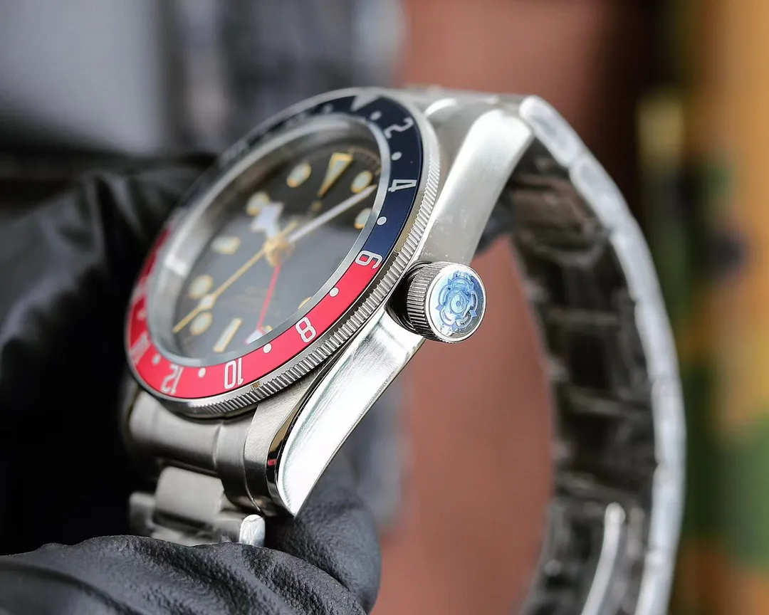 SportInspired ZF Factory Tudor Black Bay GMT Automatic Men’s Watch with Pepsi Red-Blue Bezel, Black Dial, and Stainless Steel Bracelet 8365