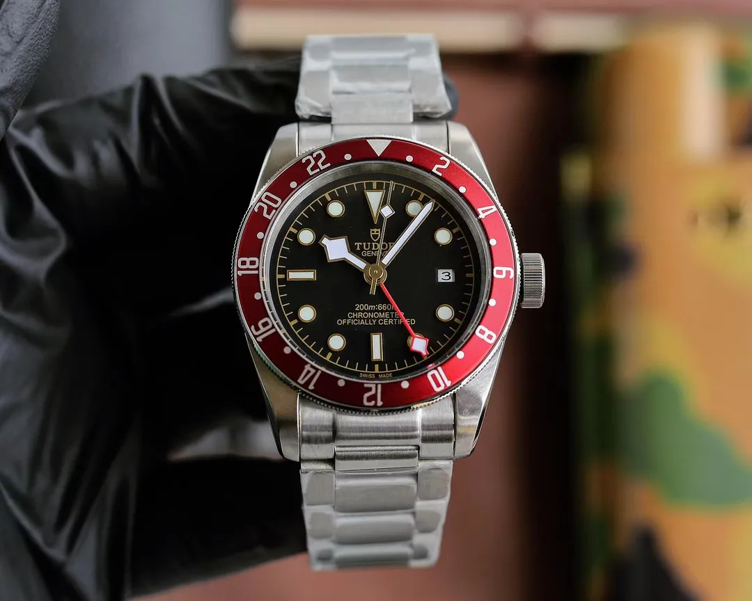 SportInspired ZF Factory Tudor Black Bay GMT Automatic Men’s Watch with Pepsi Red-Blue Bezel, Black Dial, and Stainless Steel Bracelet 8365