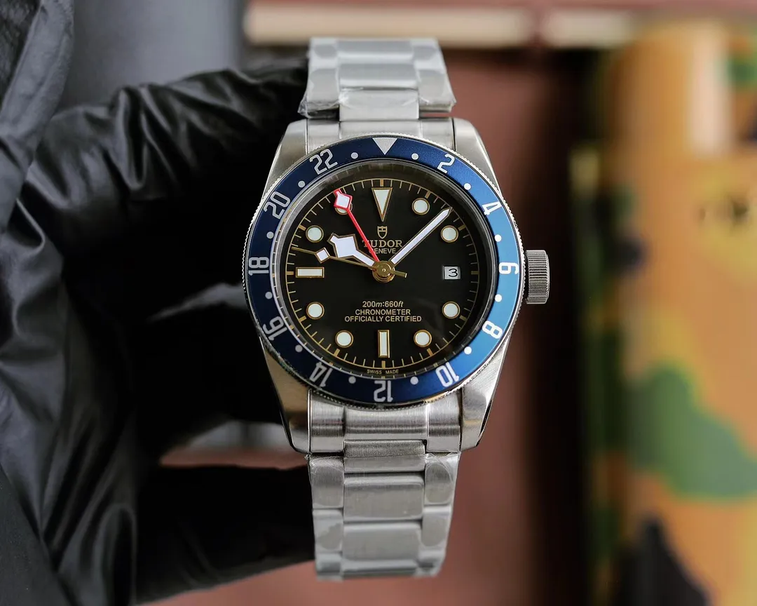 SportInspired ZF Factory Tudor Black Bay GMT Automatic Men’s Watch with Pepsi Red-Blue Bezel, Black Dial, and Stainless Steel Bracelet 8365