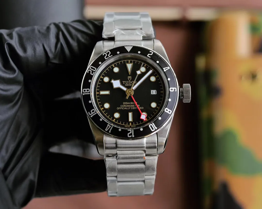 SportInspired ZF Factory Tudor Black Bay GMT Automatic Men’s Watch with Pepsi Red-Blue Bezel, Black Dial, and Stainless Steel Bracelet 8365