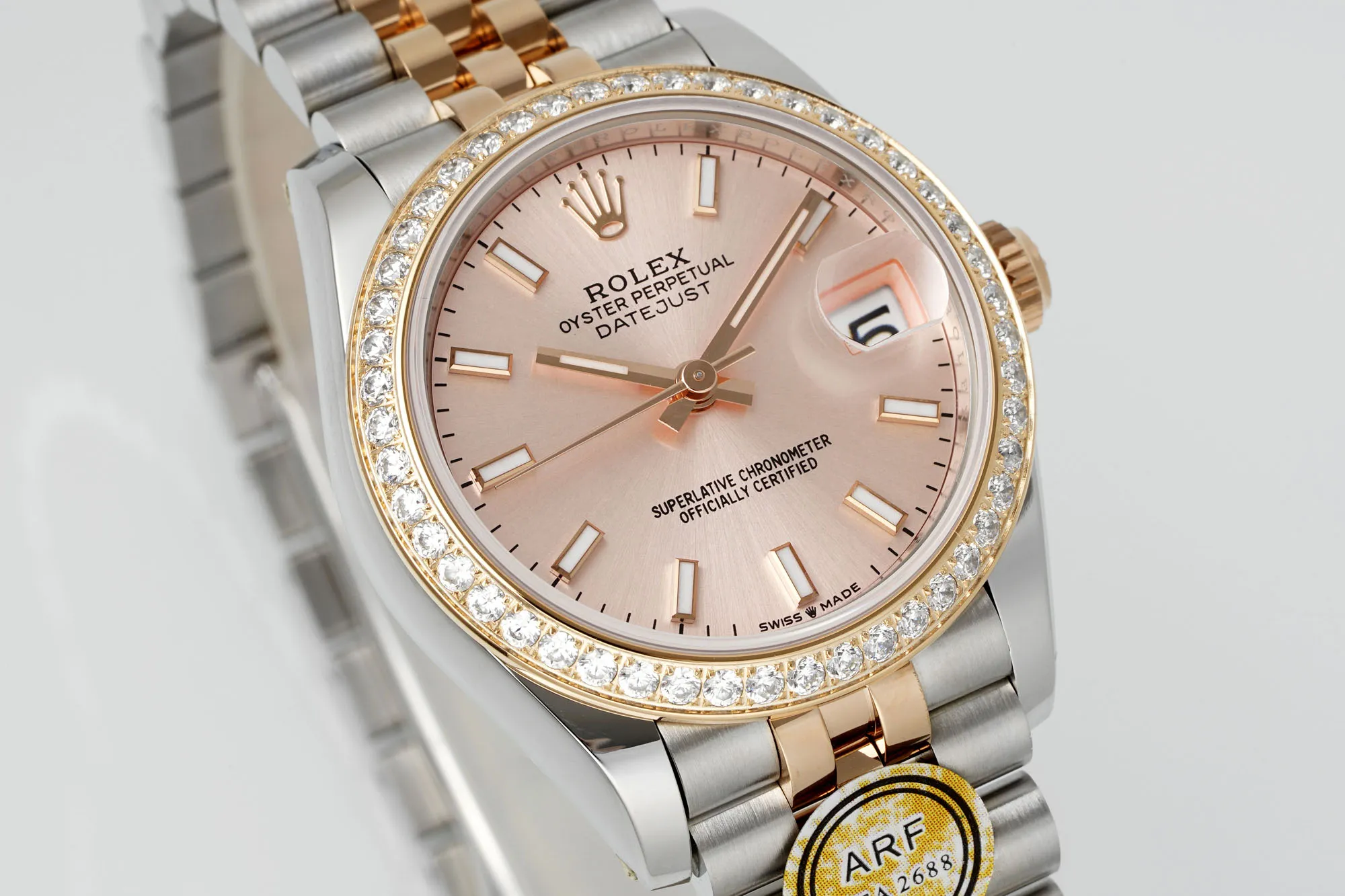 Premium AR Factory Rolex Datejust 31mm Women’s Automatic Watch with Pink Dial, Diamond Bezel, and Two-Tone Silver Gold Jubilee Bracelet 4988