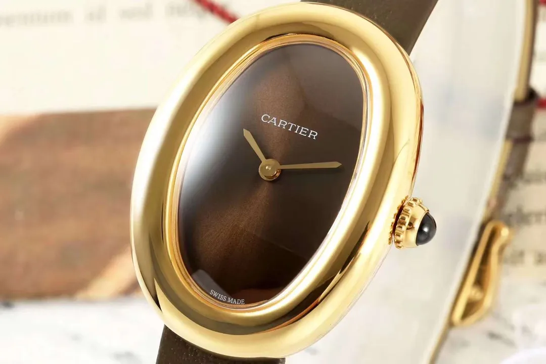 AF Factory Cartier Baignoire Oval Gold-Tone Case Brown Dial Leather Strap Women’s Vintage Watch Lightweight 5427