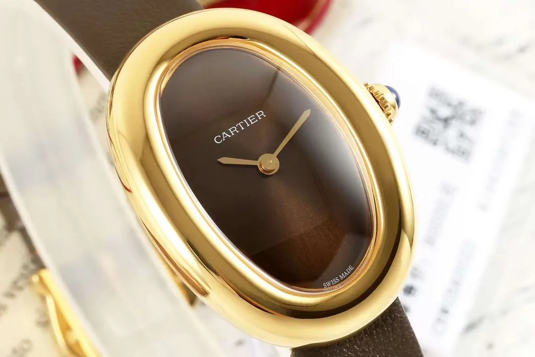 AF Factory Cartier Baignoire Oval Gold-Tone Case Brown Dial Leather Strap Women’s Vintage Watch Lightweight 5427