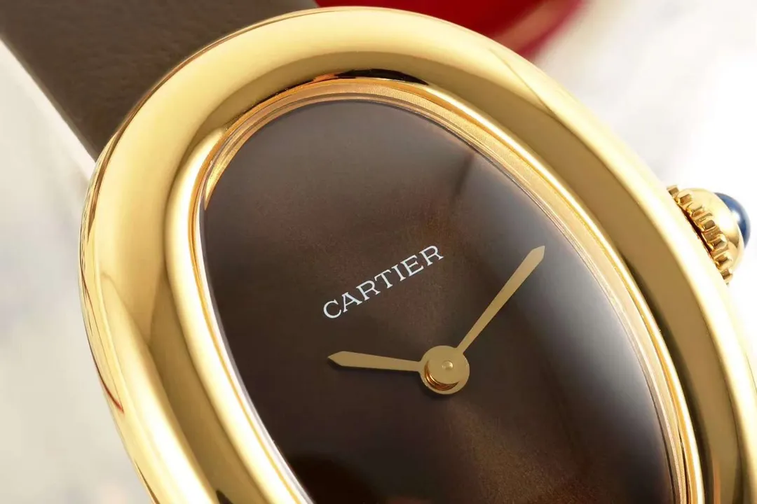 AF Factory Cartier Baignoire Oval Gold-Tone Case Brown Dial Leather Strap Women’s Vintage Watch Lightweight 5427