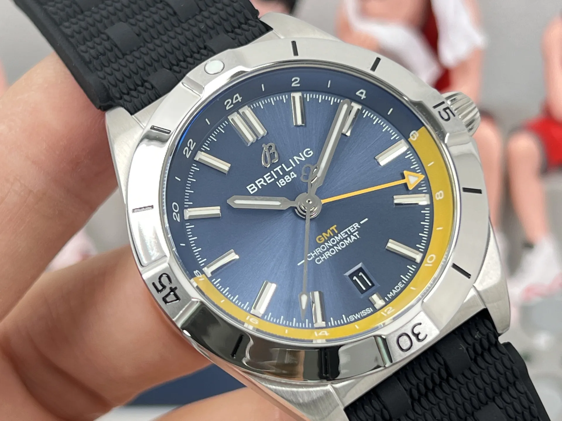 Affordable BLS Factory Breitling Endurance Pro Quartz Chronograph Blue Dial Yellow Bezel Black Rubber Watch 5545