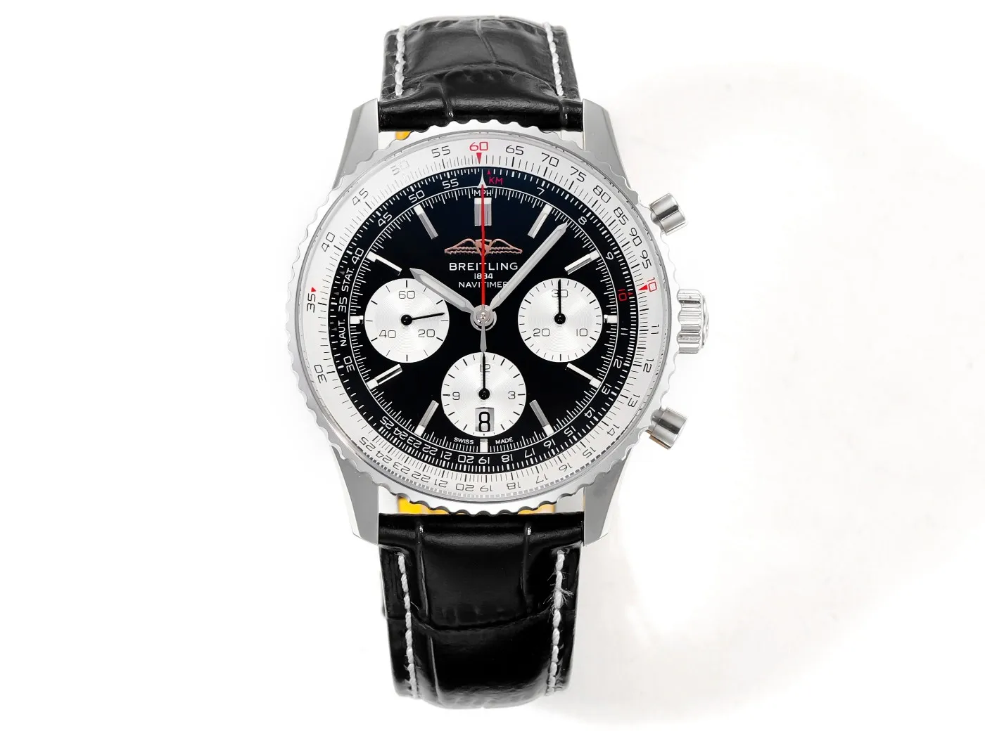 BLS Factory Breitling Navitimer Chronograph Automatic Men’s Watch – Black Dial, White Subdials, Blac Functional 5551