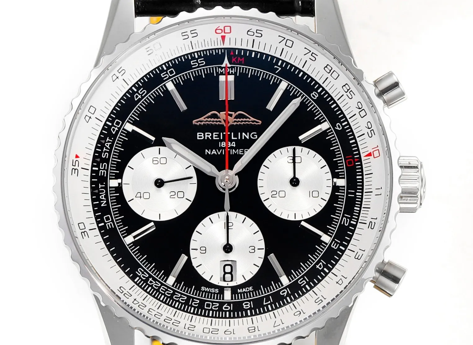 BLS Factory Breitling Navitimer Chronograph Automatic Men’s Watch – Black Dial, White Subdials, Blac Functional 5551