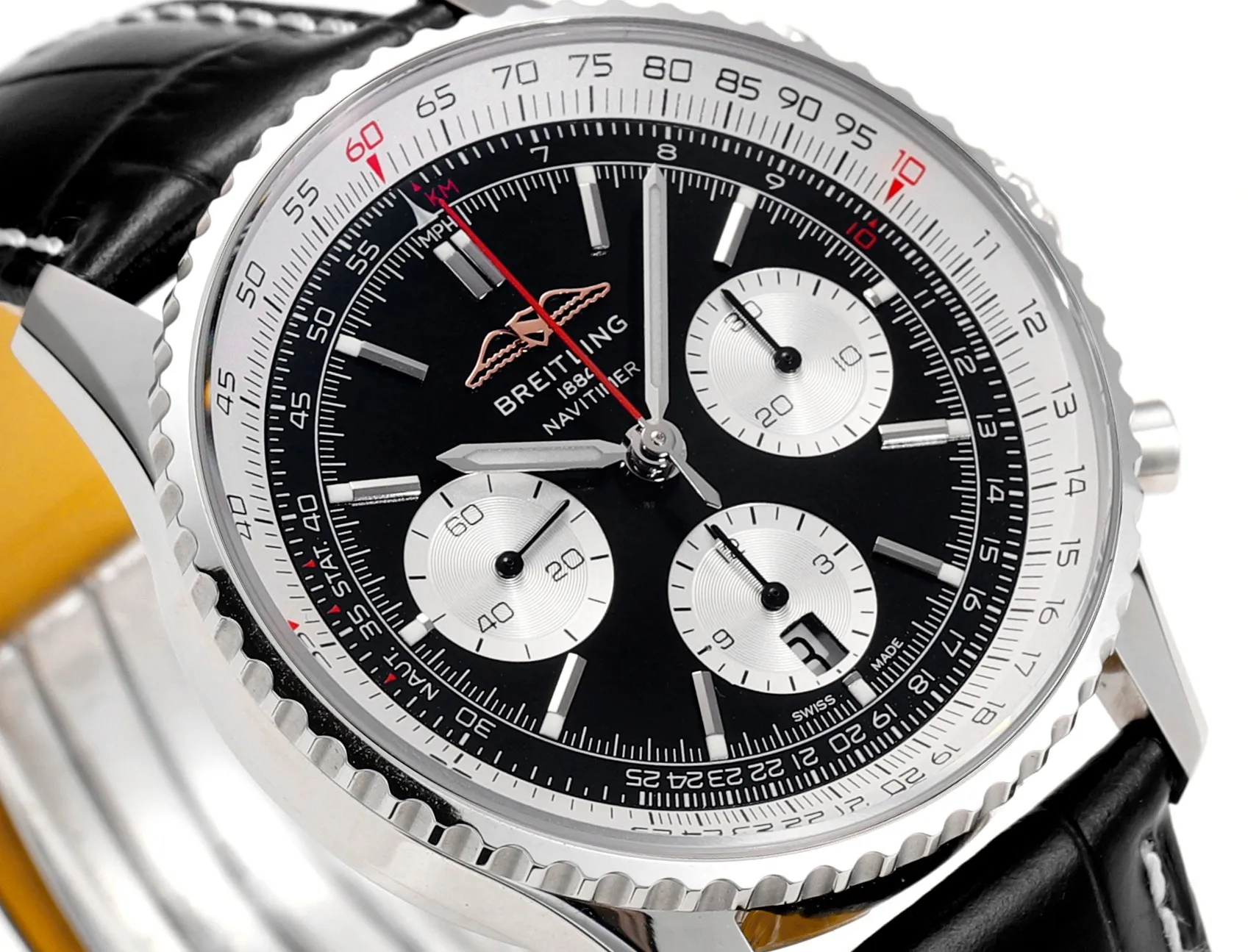 BLS Factory Breitling Navitimer Chronograph Automatic Men’s Watch – Black Dial, White Subdials, Blac Functional 5551