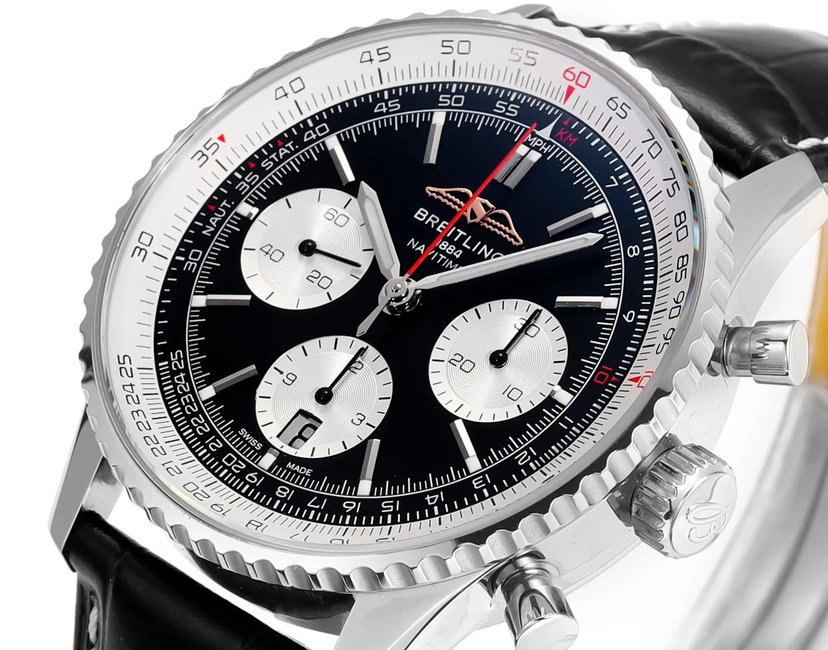 BLS Factory Breitling Navitimer Chronograph Automatic Men’s Watch – Black Dial, White Subdials, Blac Functional 5551