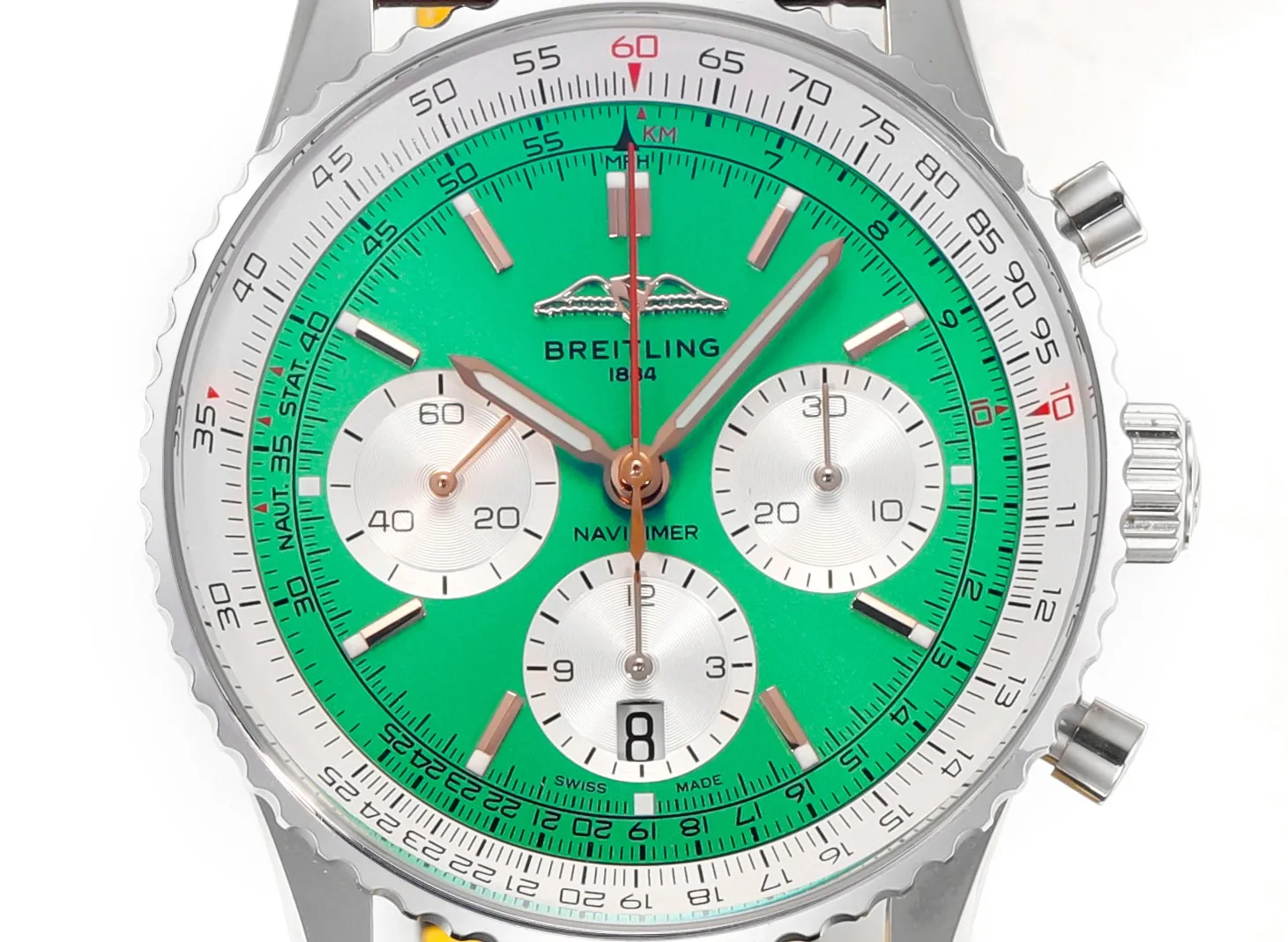 BLS Factory Breitling Navitimer Chronograph Green Dial Brown Leather Strap Stainless Steel Watch Casual 5514