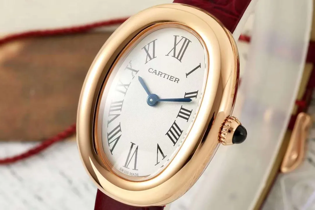 GoAnywhere AF Factory Cartier Baignoire Rose Gold Oval Dial Red Leather Strap Women’s Quartz Watch 5424