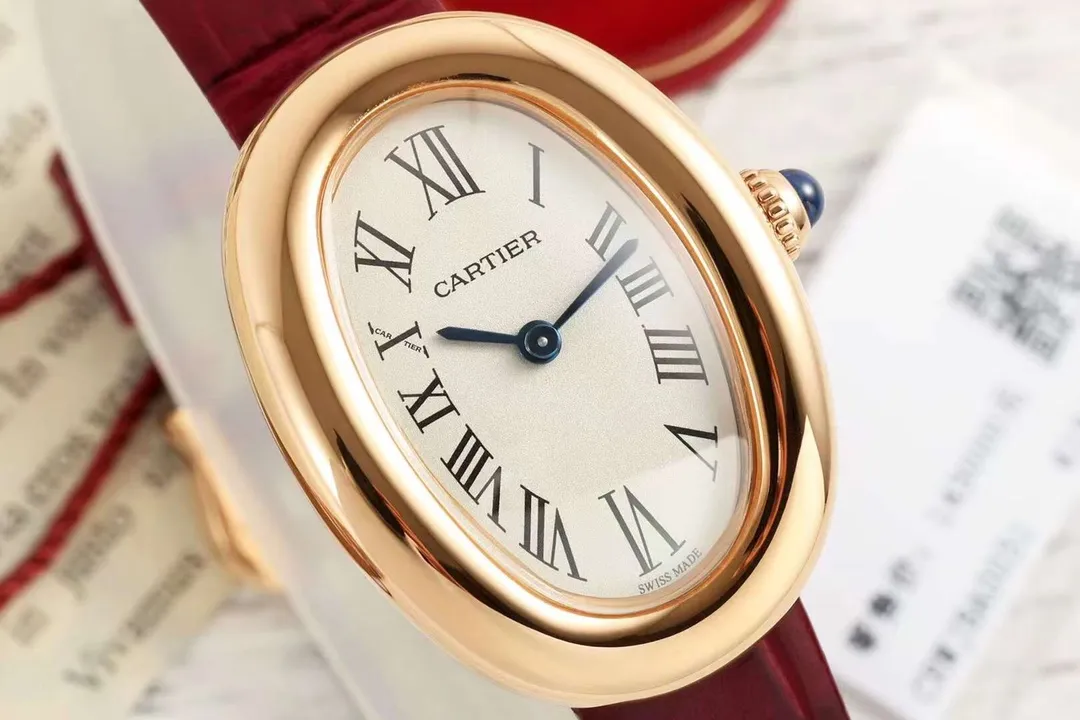 GoAnywhere AF Factory Cartier Baignoire Rose Gold Oval Dial Red Leather Strap Women’s Quartz Watch 5424
